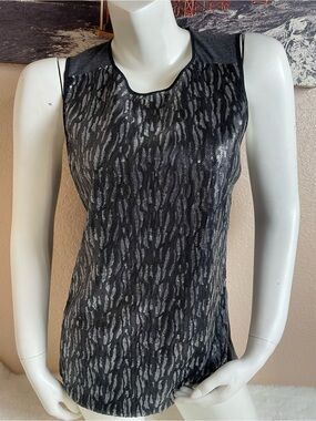 Ann Taylor Black and Silver Sequin Sleeveless Tank Top